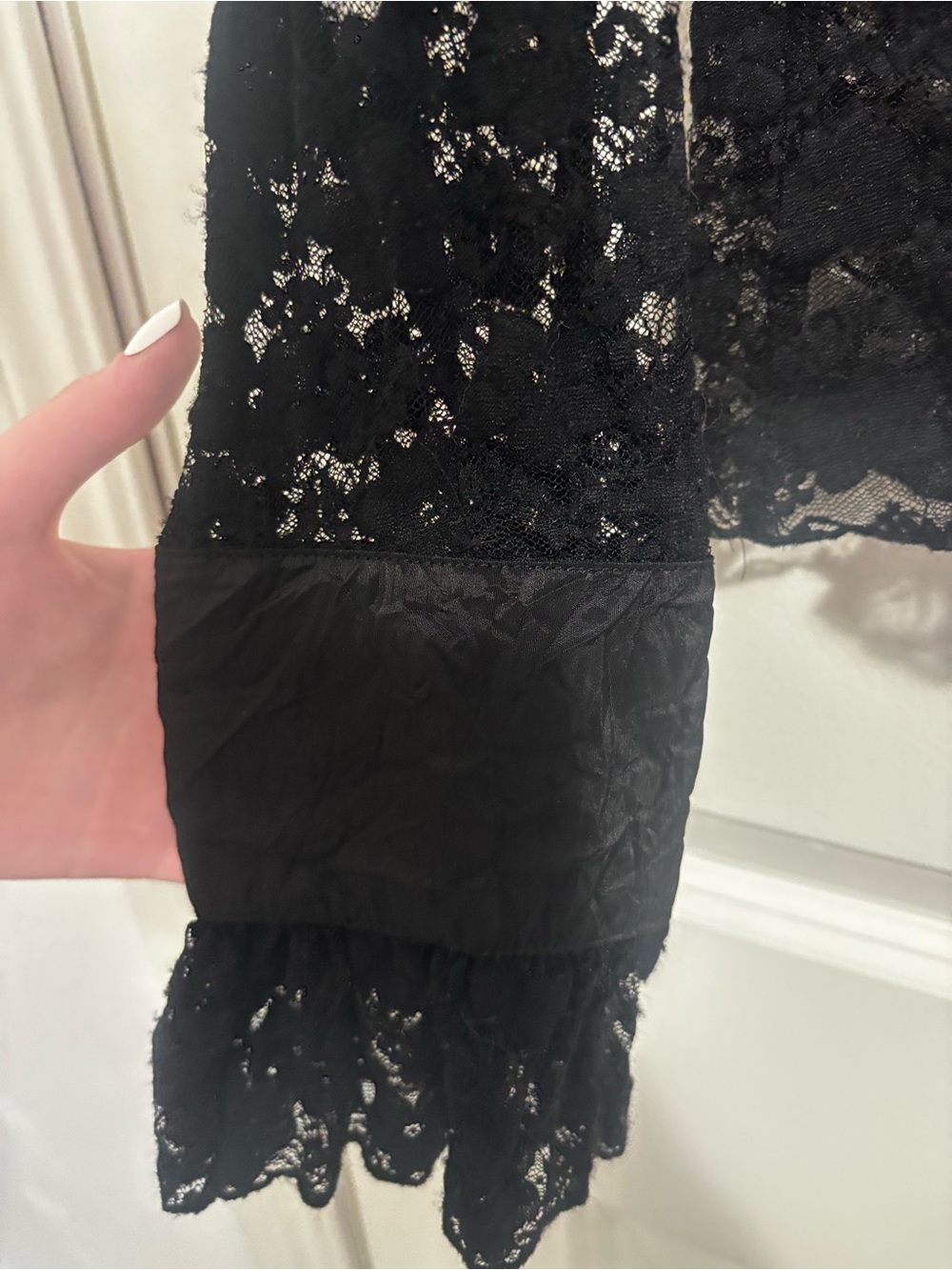 Jane Blue Sheer Black Lace Top Size Large Coquette Gothic Blouse - Picture 3 of 4